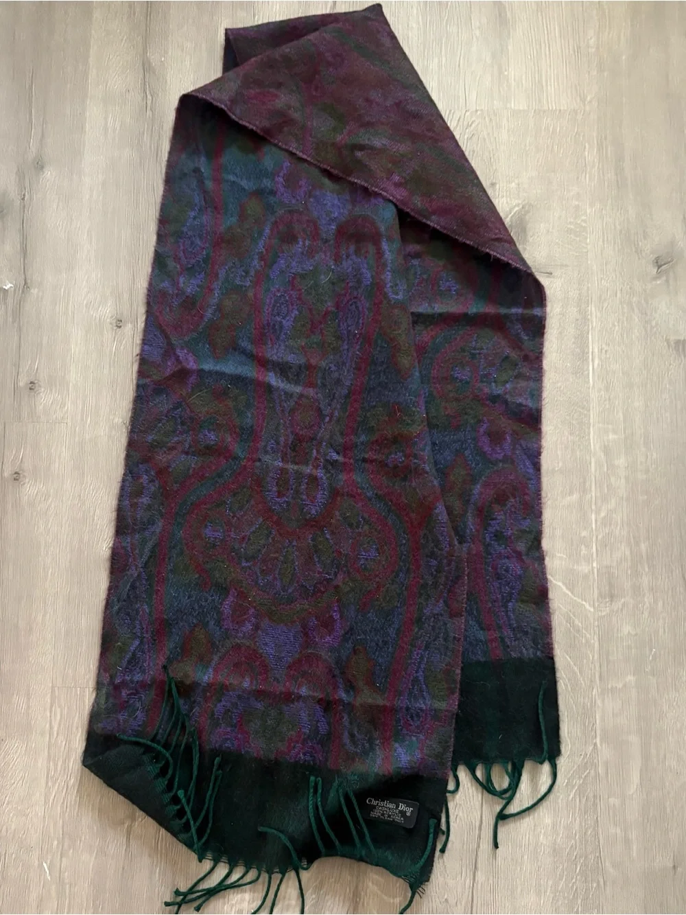 Dior Paisley Fringe Scarf in Plum, Teal & Deep Green